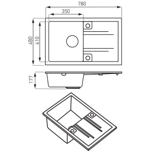 SUDOPERA GRANITNA FERRO 780X480 CRNA SA POP-UP SIFONOM fi90